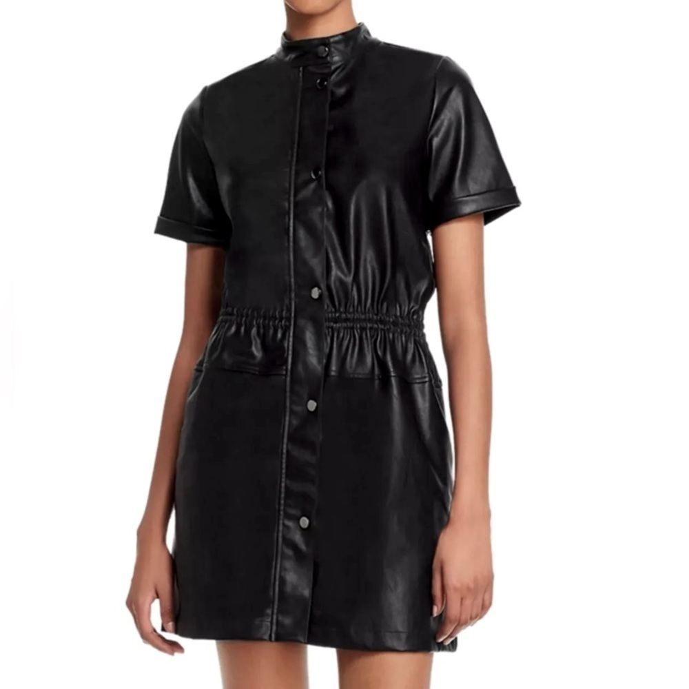 LUCY PARIS Full Zip Faux Leather Utility Dress